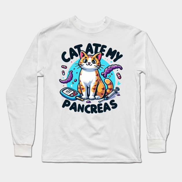 Mischievous Feline: Cat Ate My Pancreas Humor Long Sleeve T-Shirt by WEARWORLD